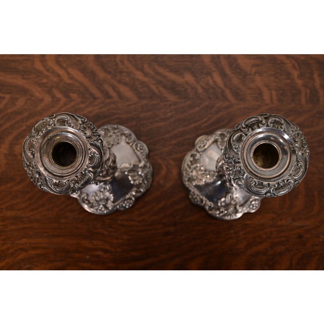 Early 20th Century Sheffield Victorian Ornate Silverplate Candlesticks, Pair For Sale - Image 5 of 13