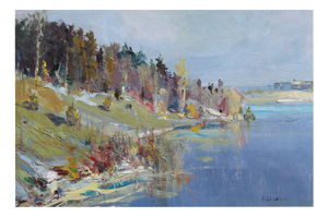 Janis Galzons, The River in the Summer, Oil on Cardboard