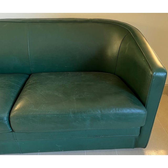 Art Deco Style Green Leather Three Seats Sofa. Circa 1980 For Sale - Image 10 of 12