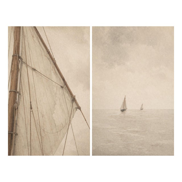 Coastal Nautical Study Set, Sailboat & Rigging Art Prints, 24" × 36" (Set of 2) For Sale