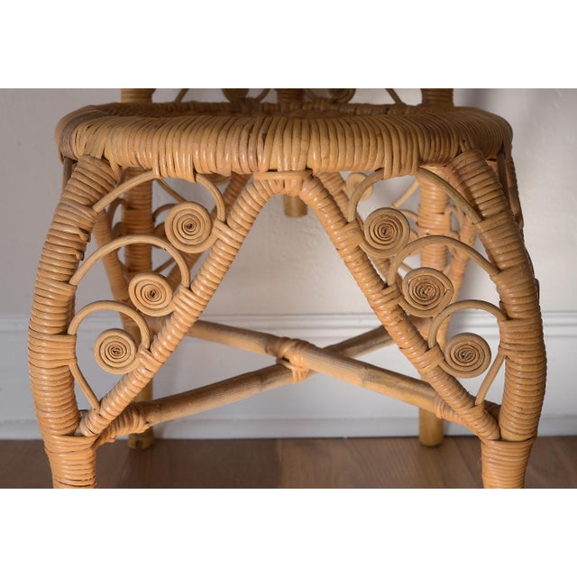Vintage 1970s Boho Bamboo & Rattan Heart Back Chair For Sale - Image 12 of 17