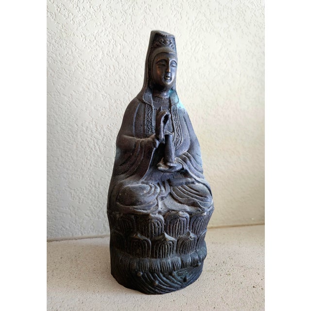 19th Century Chinese Bronze Seated Guanyin With Mark, Qing Dynasty For Sale - Image 4 of 12
