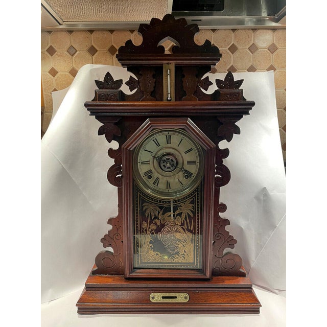Ingraham “Pansy” Victorian Mantel Clock With Alarm & Thermometer Chairish