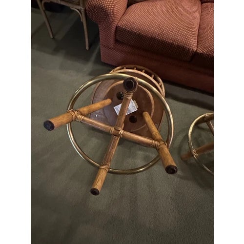 1960s Set of Three Vintage McGuire Upholstered Bar Stools For Sale - Image 10 of 11