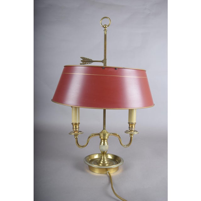 French Bouillotte Two-Light Table Lamp in Brass with Red Tôle Shade, 1930s For Sale - Image 10 of 13