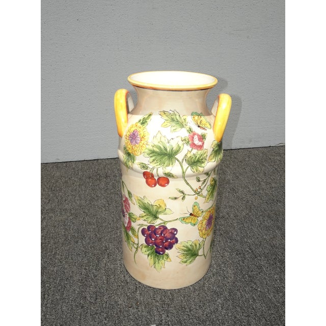 1990s French Country Yellow Floral Ceramic Milk Can / Umbrella Stand For Sale - Image 10 of 10