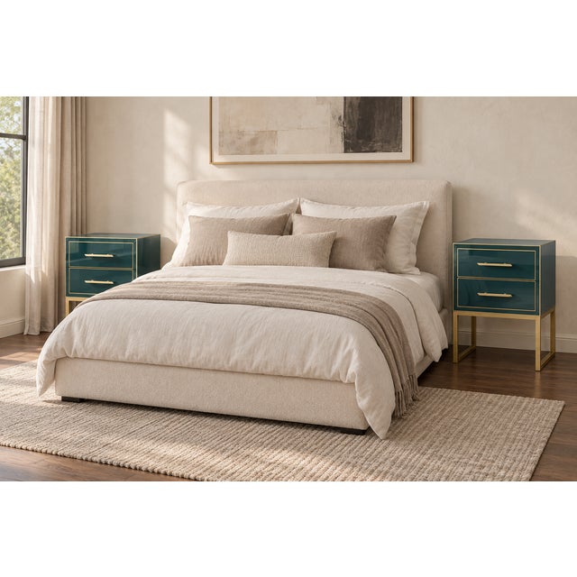 Wood Petrol Teal Murano Glass Bedside Tables with Polished Brass from Justfurnituress SRL, Set of 2 For Sale - Image 7 of 9