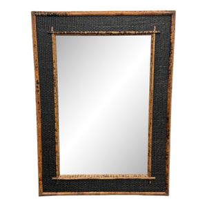 1980s British Colonial Style Burnt Bamboo and Cane Wall Mirror