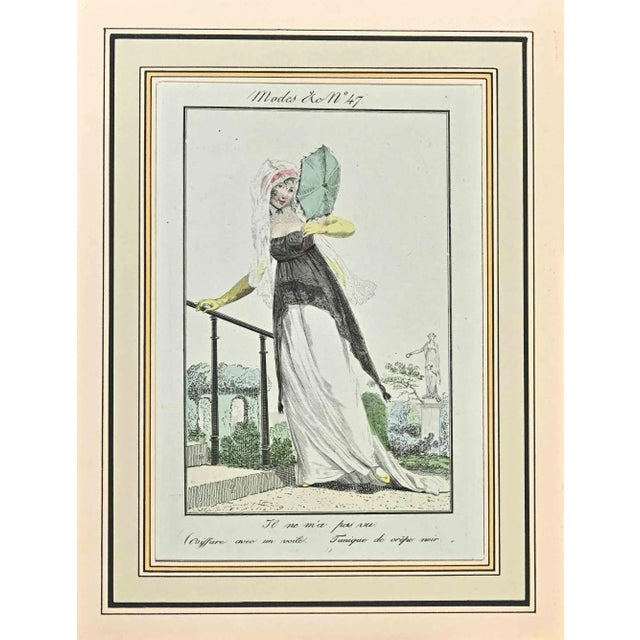 Il Ne M'A Pas Vu is an Original Etching Hand Watercolored series "Costumes Parisiens" published in 1797 by the Journald...