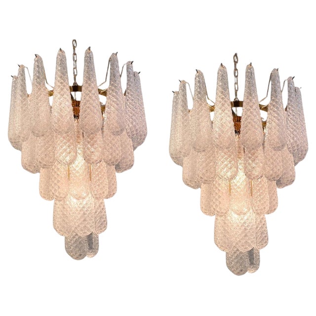 Italian Modern Murano Chandelier with 52 Glass Petals Drop, 1970s For Sale