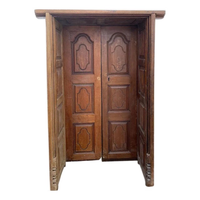Indo-Portuguese Teak Double Door With Deep Surround For Sale
