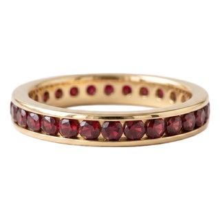 Natural Garnet Full Eternity Band Ring – Channel Set Round Gemstone Wedding Band – Us 7 For Sale
