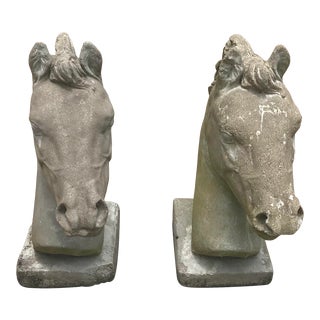 Vintage Concrete Architectural Horse Heads - a Pair For Sale