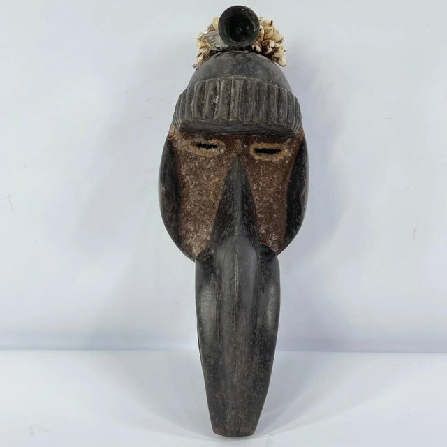Early 20th Century Dan Guerre Guere Bird Mask with Shells and Brass Bell Cote d'Ivoire For Sale - Image 4 of 8