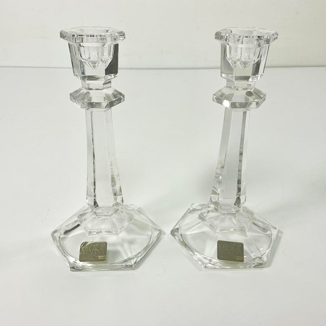 American 1980s Vintage Traditional Americana Hollywood Regency Mikasa Crystal Candlestick Holders - A Pair For Sale - Image 3 of 9