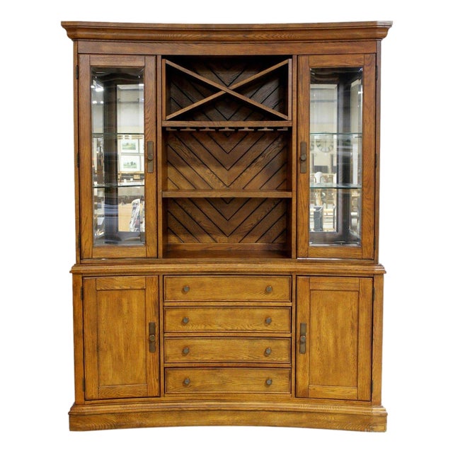Late 20th Century Klaussner Medium Oak Curved Front China Cabinet For Sale