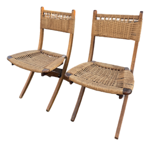 1960s Hans Wegner Style Weaved Rope Folding Chairs