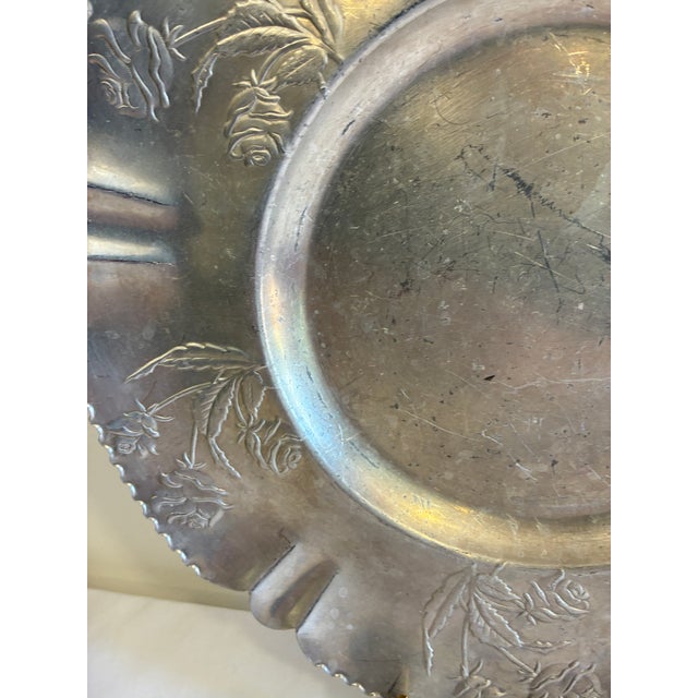 Silver Vintage Hand-Chased Hammered Aluminum Rose Tray For Sale - Image 8 of 9