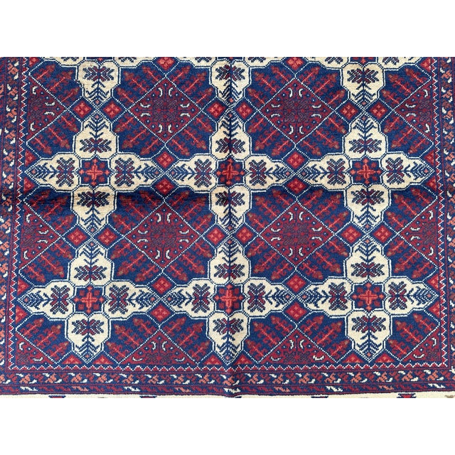 Red Vintage Afghan Turkmen Ivory Diamond Lattice Tribal Rug - 6'4" X 4'10" For Sale - Image 8 of 12