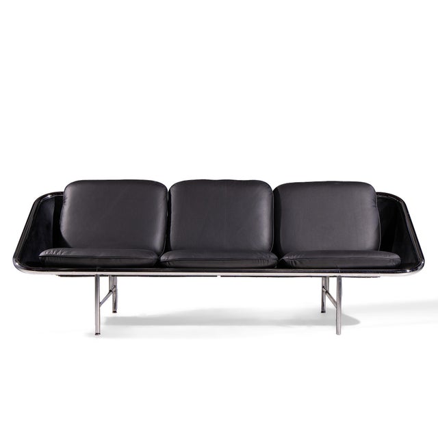 George Nelson for Herman Miller Mid Century Leather and Chrome Sling Sofa This sofa measures: 87 wide x 32 deep x 29...