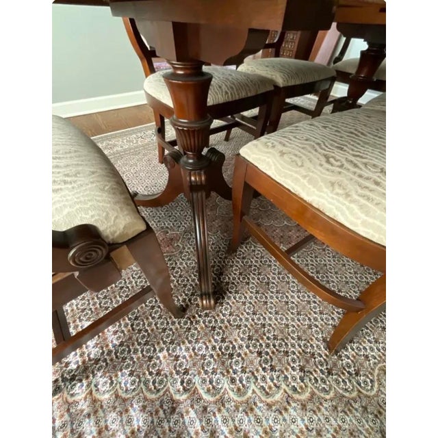 Northern Furniture Co. Vintage Mahogany Double Pedestal Dining Table With 6 Shield-Back Chairs & 4 Leaves For Sale - Image 4 of 12