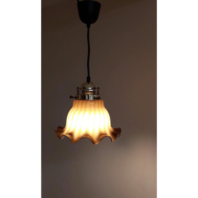 1970s Vintage German Ceiling Lamp with Yellow-Brown Patterned Glass Screen by Peill & Putzler, 1970s For Sale - Image 5 of 8