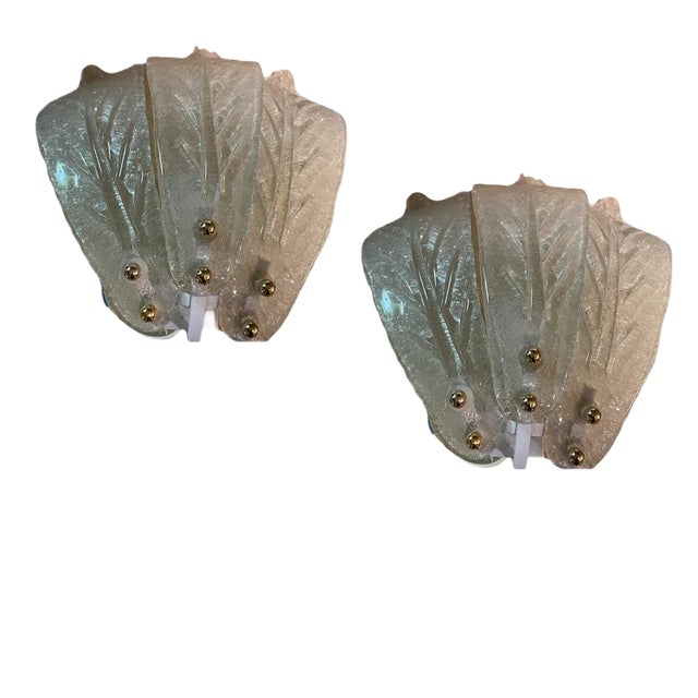 Murano Glass Leaf Sconces, Set of 2 For Sale