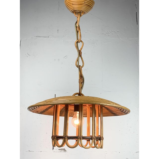 Mid-Century Pencil Reed Rattan Bamboo Pendant Hanging Lamp, Italy, 1970s For Sale - Image 10 of 16