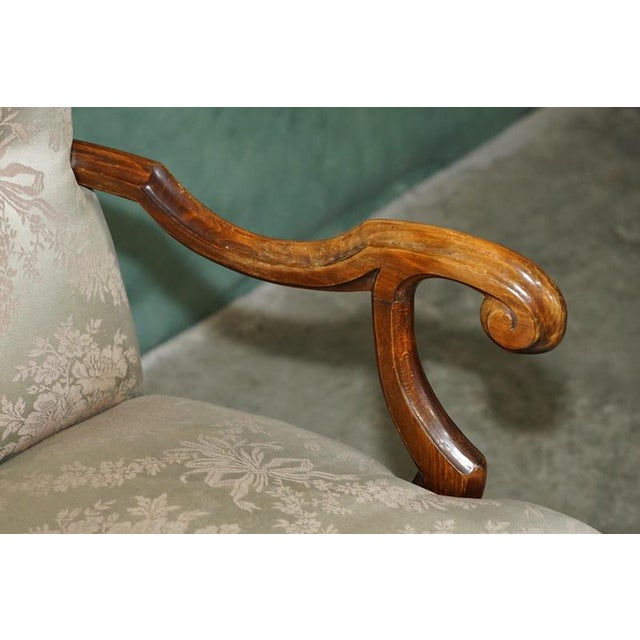 Antique French Walnut Armchairs with Silk Damask, 1880s, Set of 2 For Sale - Image 6 of 18