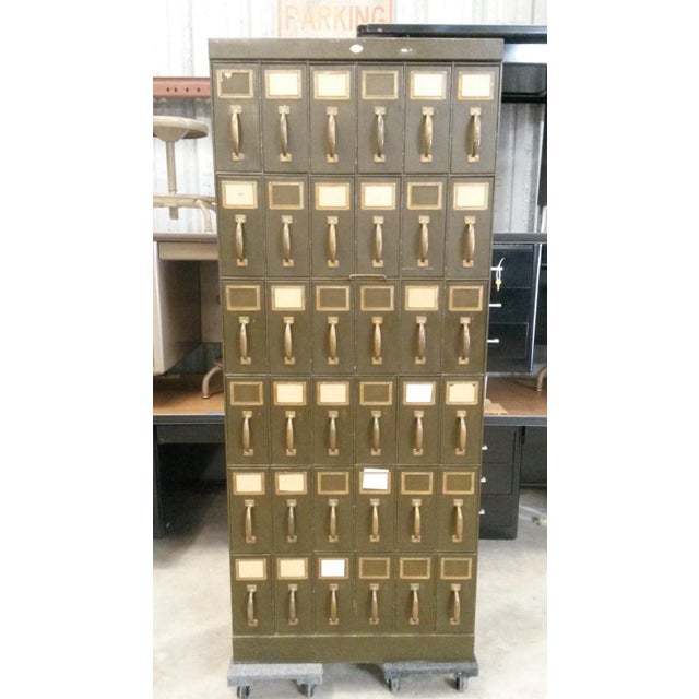 Antique Art Metal Vertical Unique Dark Green 36 Drawer Filing