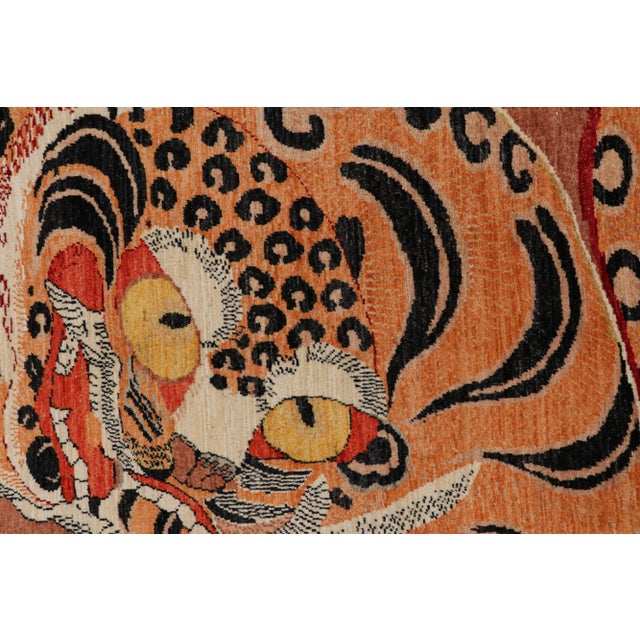 Contemporary Rug & Kilim’s Contemporary Tiger Rug in Red With Black and Orange Pictorial For Sale - Image 3 of 7