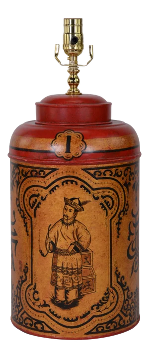 Vintage English Export Hand-Painted Chinoiserie Tea Caddy Table Lamp