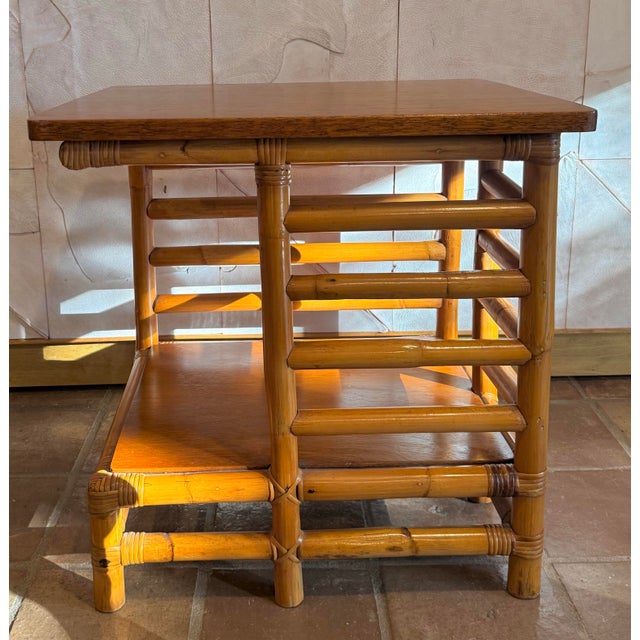 Vintage Mid-Century Modern 1940’s Rattan, Bamboo ‘Jacob’s Ladder’ Original Condition Drink Table, Beside Table, Side Table, Palm Beach Style For Sale - Image 11 of 12