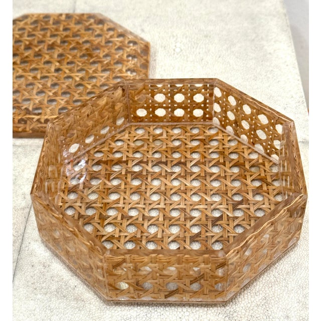 Mid 20th Century Italian Dior Style Lucite Caning Rattan Octagonal Box For Sale - Image 5 of 11