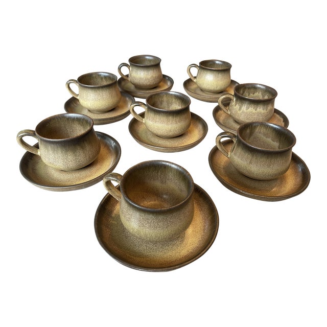 Mid-Century Denby Cup and Saucers Set- 16 Pieces For Sale