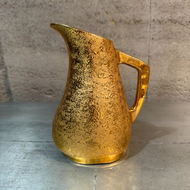 Mid-Century Modern Vintage Mid-Century Modern 22k Weeping Bright Gold Ceramic Pitcher Le Mieux For Sale - Image 3 of 14