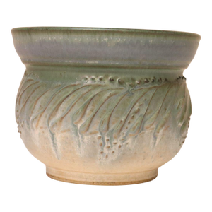 Petite Vintage Green and Blue Incised Ceramic Planter Vase by Deanna Nichols