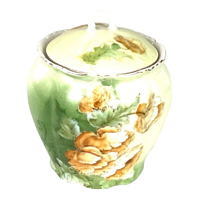 Porzellanfabrik Tettau,Germany-Hand Painted, Embossed, Porcelain, Biscuit Jar Circa – 1880 to 1920 For Sale