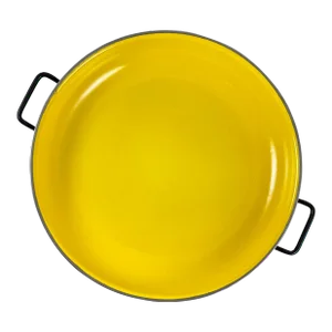 Danish Mid-Century Yellow Enamel on Steel Large Round Baker/Server