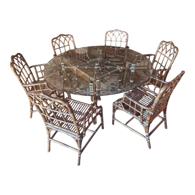 1970s McGuire Cathedral Style Dining Set of 8 For Sale