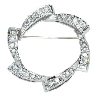 Mid 20th Century 14k White Gold Brooch With Vvs2/F Diamonds in Wave Pattern For Sale