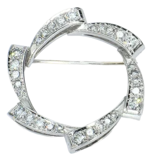 Mid 20th Century 14k White Gold Brooch With Vvs2/F Diamonds in Wave Pattern