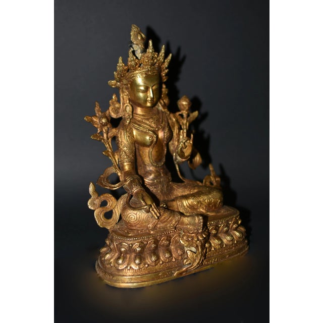 Green Tara Tibetan Gilt Bronze 12" For Sale In Los Angeles - Image 6 of 12