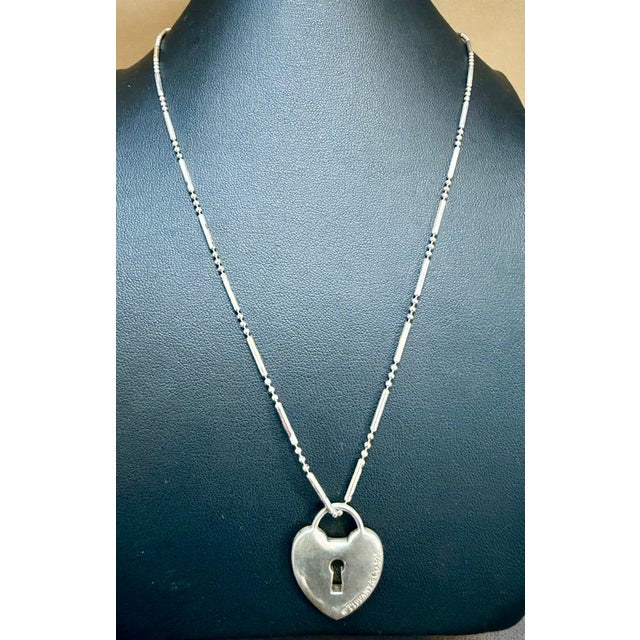 Silver Tiffany & Co. Sterling Silver Heart Lock Tag Charm Necklace For Sale - Image 8 of 8