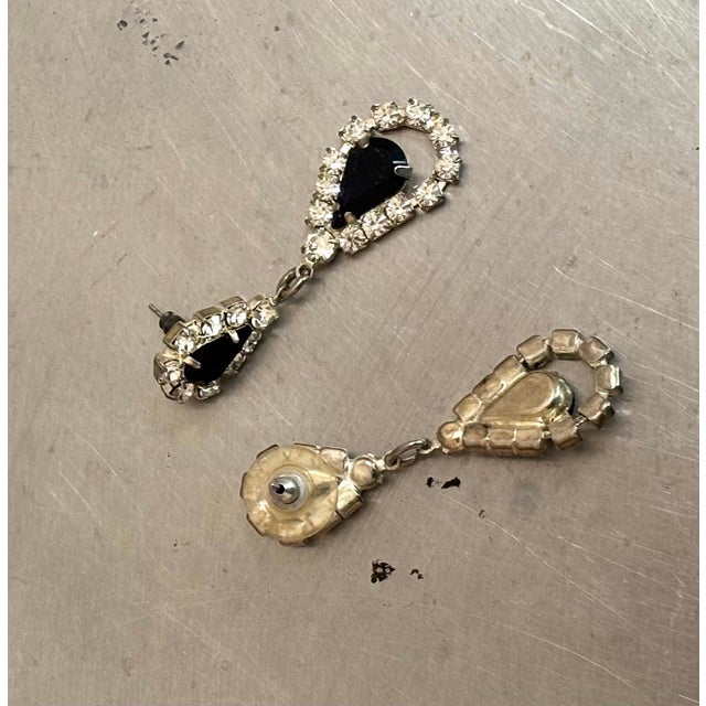 1950s-60s silver-tone metal/rhinestone teardrop chandelier earrings. Excellent condition.