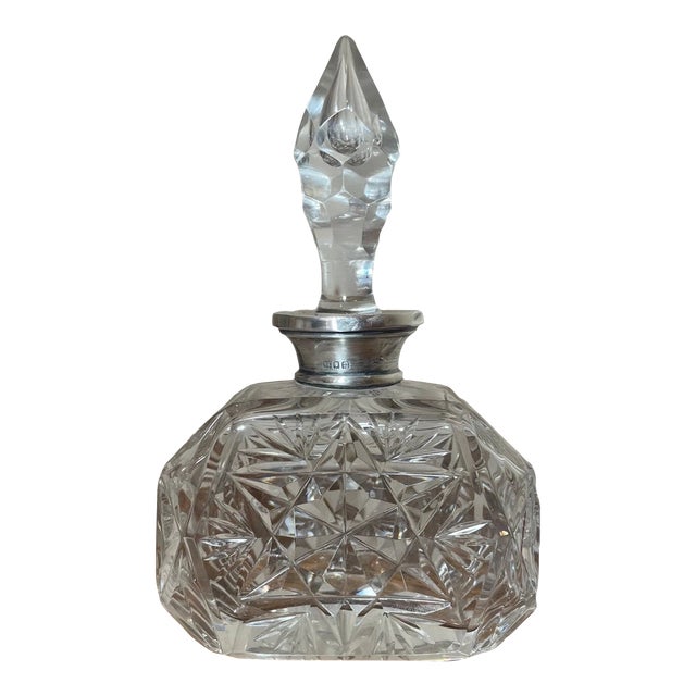 Antique Wolfsky & Co Sterling Silver Cut Crystal Scent Cologne Perfume Bottle For Sale