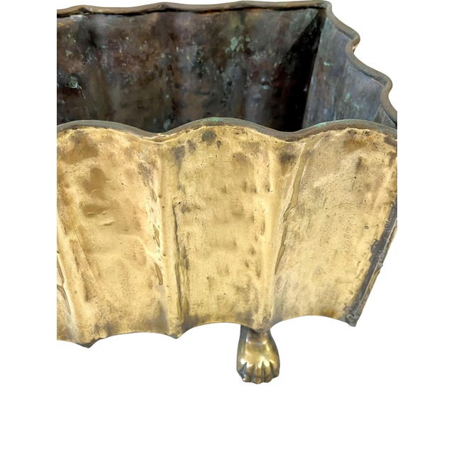 Vintage Mid Century Brutalist Italian Brass Planter Paw Feet For Sale - Image 15 of 18