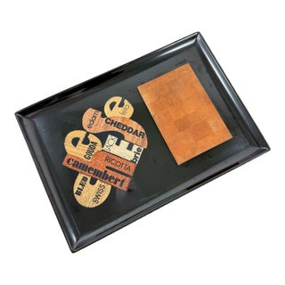 Mid-Century Couroc Cheese Board Wood Inlay Phenolic Resin Tray For Sale