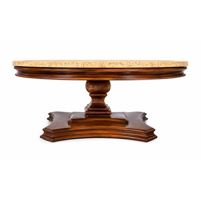 Mediterranean 1940s Mediterranean Revival Travertine Round Coffee Table For Sale - Image 3 of 4