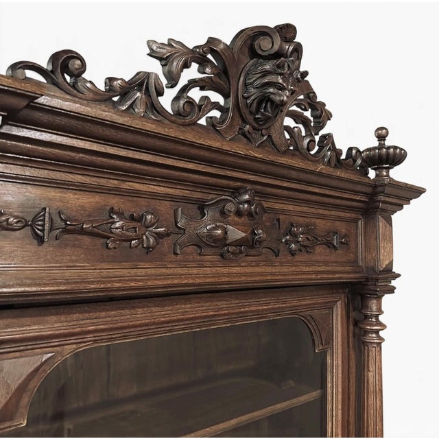 19th Century French Renaissance Revival Oak Bookcase ~ Bibliothèque With Beveled Glass For Sale - Image 15 of 16